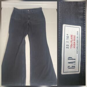 Gap Jeans Womens SZ 16 Black 70's Flare High Rise Stretch Bohemian Festival